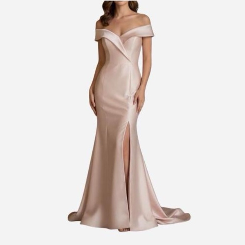 ALFRED SUNG Blush Off-Shoulder Prom Dress